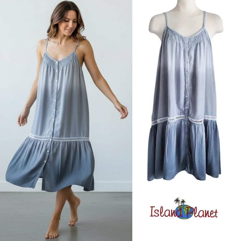 Island Planet Ombre Grey Soft Loose Fitting Dress Spaghetti Straps Size S/M